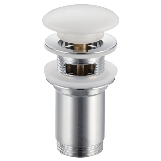 BALNEO Bonde de lavabo en laiton Click-Clack modèle C universelle pour lavabo 1/4 de pouce avec trop-plein et tête en céramique blanche