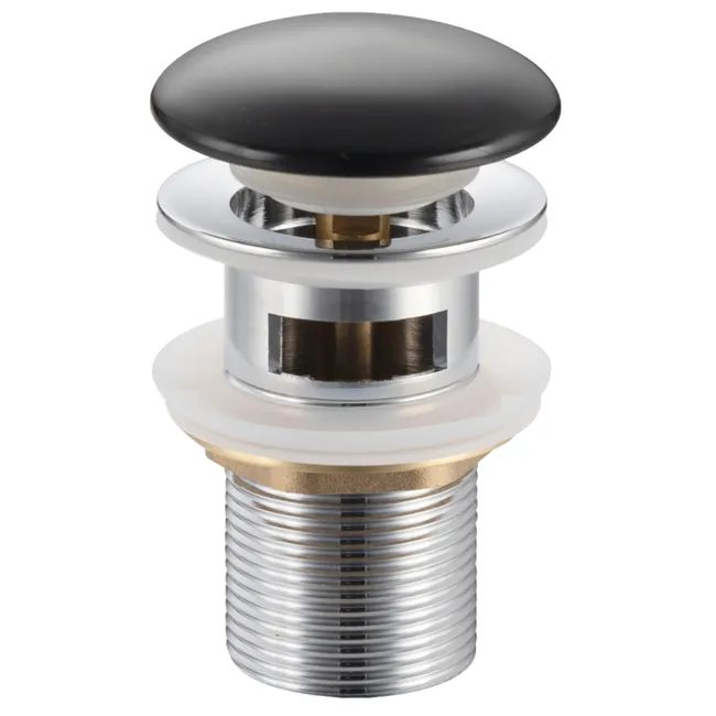BALNEO Bonde de lavabo en laiton Click-Clack modèle A universelle pour lavabo 1/4 de pouce avec trop-plein et tête en céramique noire