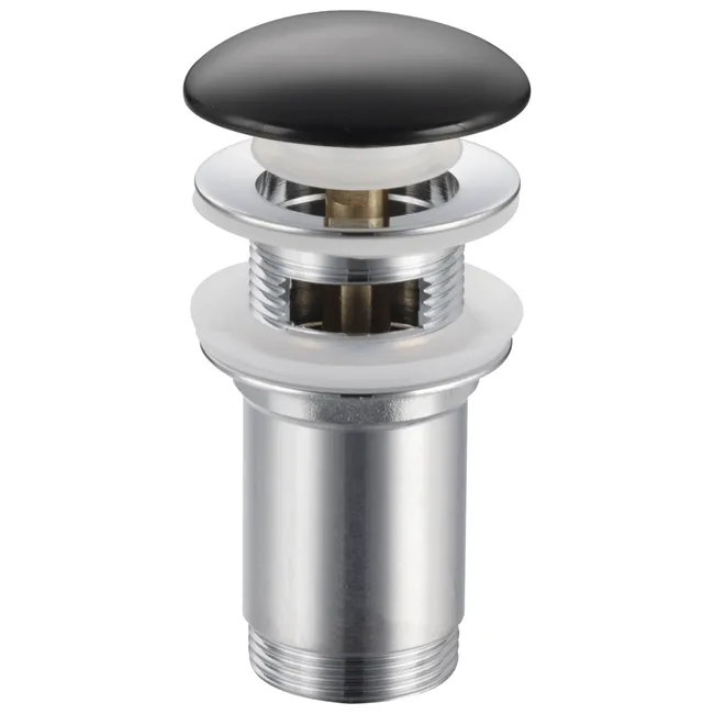 BALNEO Bonde de lavabo en laiton Click-Clack modèle C universelle pour lavabo 1/4 de pouce avec trop-plein et tête en céramique noire