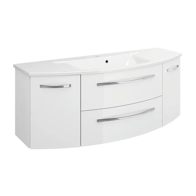 Meuble simple vasque, 2p/2t l.129.5 x H.48.2 x P.48.3 cm, blanc brillant, Image