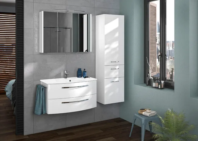 Meuble simple vasque, 2t l.89.5 x H.48.2 x P.48.3 cm, blanc brillant, Image