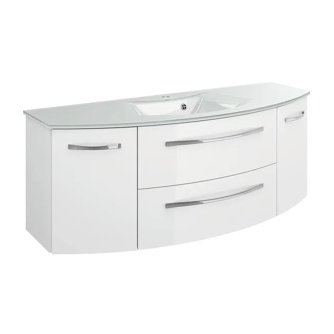 Meuble simple vasque, 2p/2t l.129.5 x H.48.2 x P.48.3 cm, blanc brillant, Image
