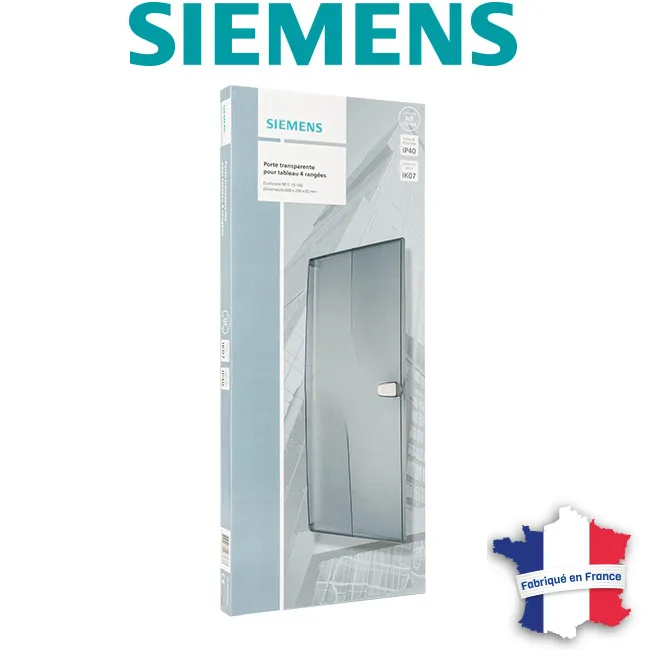 Image principale de Porte transparente Siemens pour tableau électrique 4 rangées, IP40, IK07, dimensions 600x250x32 mm