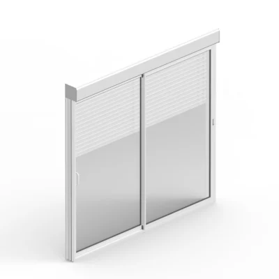 Baie coulissante en aluminium blanc avec volet roulant filaire l.240 x H.215 cm Uw=2
