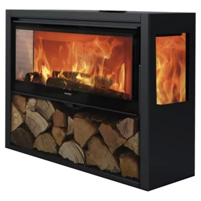 Poêle à bois 3 vitres, visibilité de la flamme augmentée, Panadero Arpège 8.9kW 270m²