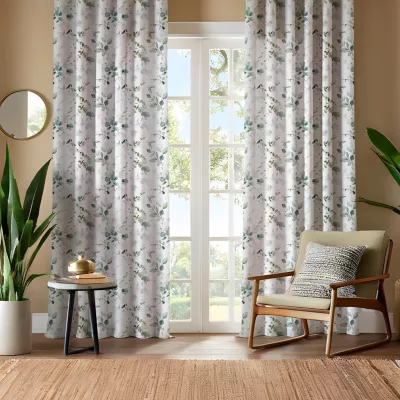 Voilage tamisant à oeillets feuilles d'eucalyptus L.240 x l.140cm