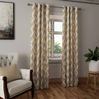 Rideau tamisant à oeillets ethnic marron et beige l.140 x H.260cm
