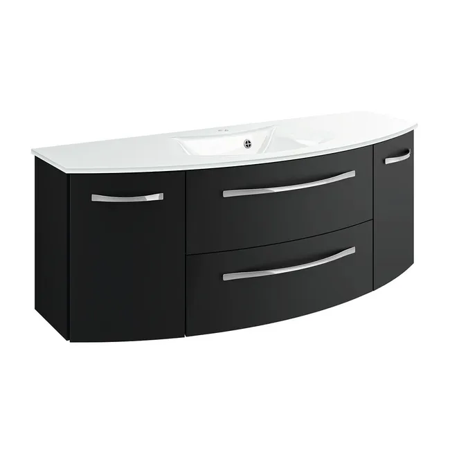 Meuble simple vasque, 2p/2t l.129.5 x H.48.2 x P.48.3 cm, noir mat, Image