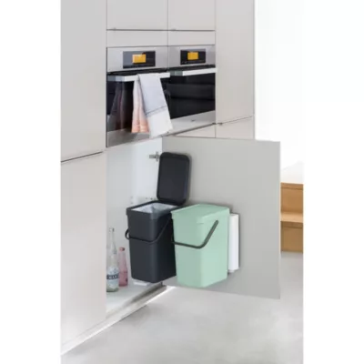 Lot de 2 poubelles de tri Brabantia Sort & Go 2 x 12 L gris et vert clair
