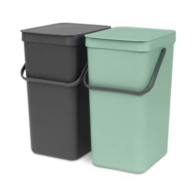 Lot de 2 poubelles de tri Brabantia Sort & Go 2 x 16 L gris et vert clair