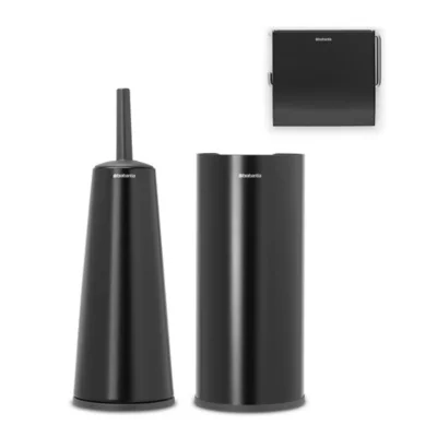 Ensemble brosse WC et support, porte rouleau et distributeur de papier Brabantia ReNew en métal coloris noir