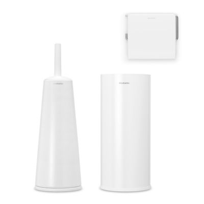 Ensemble brosse WC et support, porte rouleau et distributeur de papier Brabantia ReNew en métal coloris blanc