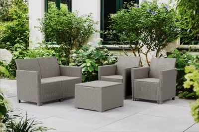 Salon de jardin Marie en résine imitation rotin tressé coloris beige - 4 places