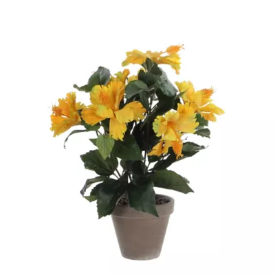 Hibiscus jaune artificiel ø30 x h.40 cm en pot Stan gris ø11,5 cm