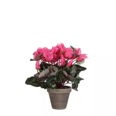 Cyclamen rose clair artificiel ø30 x h.30 cm en pot Stan gris ø11,5 cm