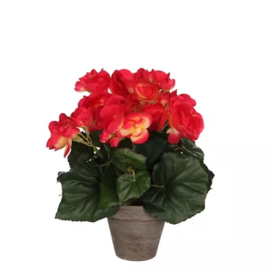 Begonia rose foncé artficiel ø20 x h.25 cm en pot Stan gris ø9 cm