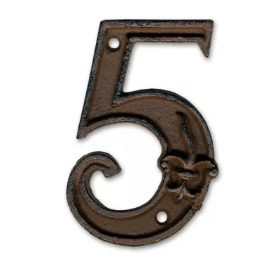 N° de maison - marquage 5 - en fonte - couleur marron - à visser - hauteur 12 cm - Chapuis DB62-5