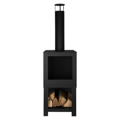 Poêle de terrasse en acier noir avec réserve de bois Esschert Design