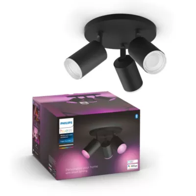 Plafonnier Fugato Philips Hue 3 spots IP20 700lm 5,7W 20.8 x 34,3 cm rond noir