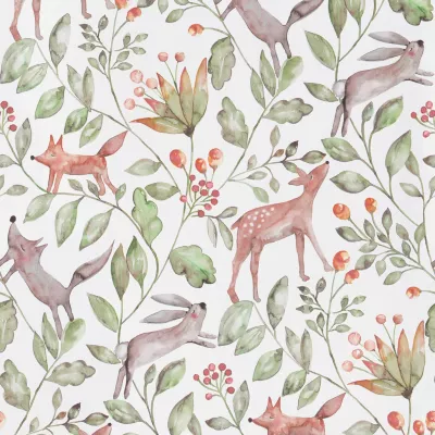 Papier peint intissé Lalala Lutece mat et satiné enfant, animaux gris, vert l.1005 x l.53 cm