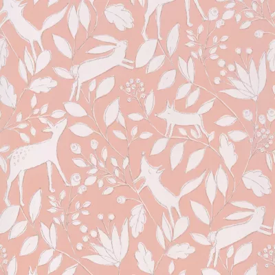 Papier peint intissé Lalala Lutece mat et satiné enfant, animaux vieux rose, nude, blanc l.1005 x l.53 cm