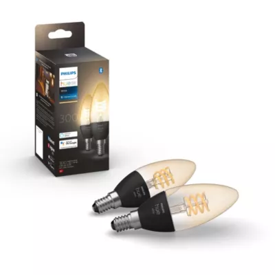2 ampoules LED connectée Philips Hue flamme IP20 E14 300lm 4.5W blanc chaud