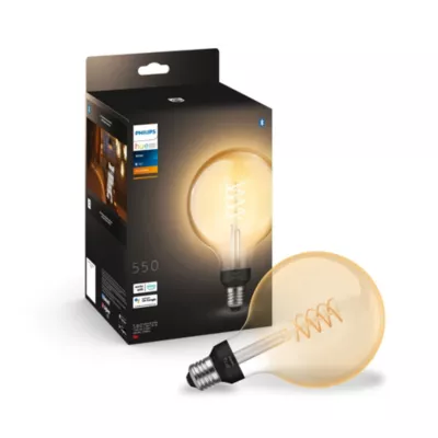 Ampoule LED connectée Philips Hue Filament Globe E27 IP20 580lm 7W blanc doux