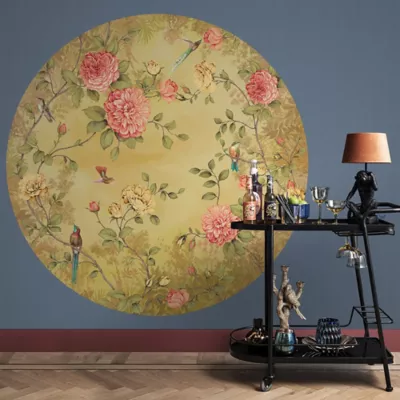 Décor mural intissé rond Bloom Jardin ocre