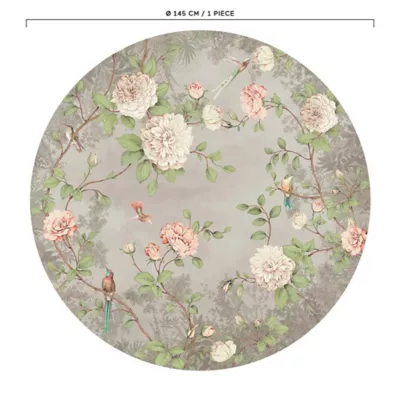 Décor mural intissé rond Bloom Jardin taupe
