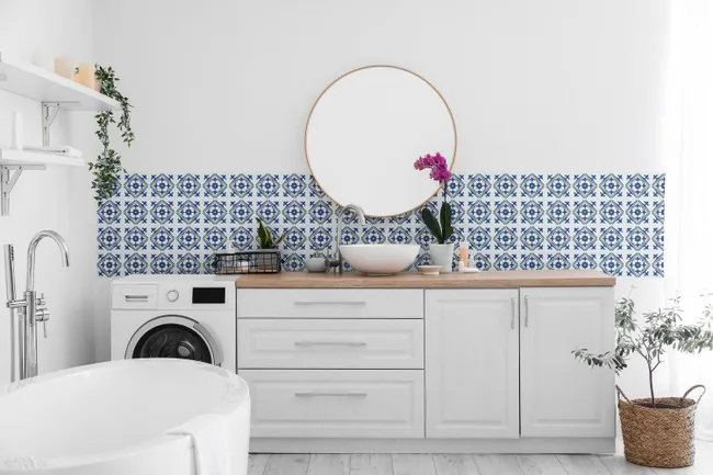 Image principale de Lot de 6 stickers décoratifs Wall tiles Nadia, bleu, 15.25 cm x 15.25 cm