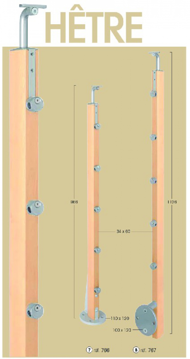 POTEAU INOLINE HETRE PLAT 2000