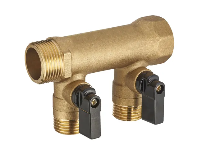 Collecteur monobloc avec vannes 2 sorties Mâle / Femelle 20 x 27 (3/4") sorties Mâle 15 x 21 (1/2")