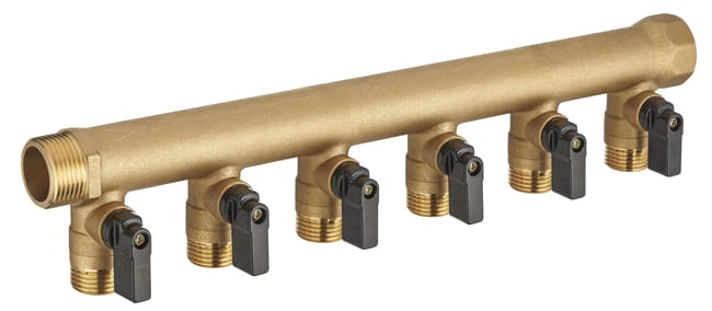 Collecteur monobloc avec vannes 6 sorties Mâle / Femelle 20 x 27 (3/4") sorties Mâle 15 x 21 (1/2") 