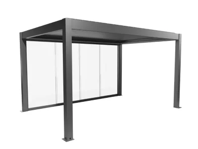 Paroi coulissante latérale pour pergola bioclimatique en verre, gris quartz Biohort 3m