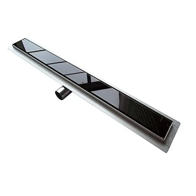 Caniveau de douche en Acier Inox et verre noir 50 cm mod. Glass