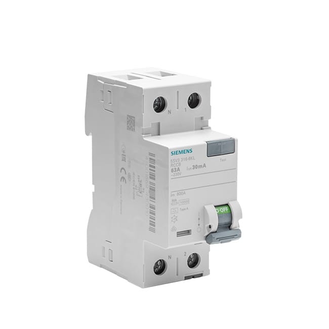Image principale de Interrupteur différentiel Siemens, 30 mA, 63 A, type A, 2 modules, borne à vis, conforme EN 61008-1
