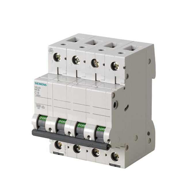 Image principale de Disjoncteur tétra Siemens, 16 A, 4 pôles, courbe C, 6 kA, 440 V, IP20, durée de vie 20 000 cycles