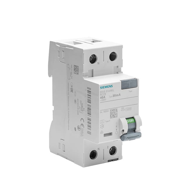 Image principale de Interrupteur différentiel Siemens, 30 mA, 40 A, type A, 2 modules, borne à vis, conforme EN 61008-1