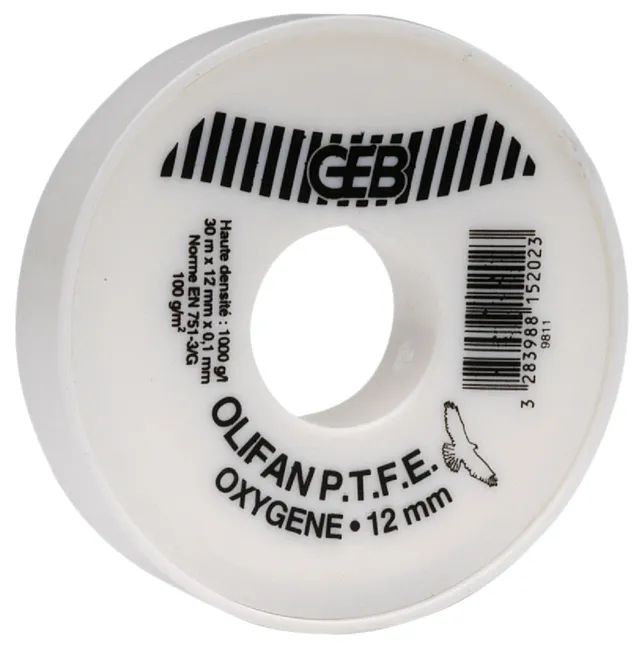 Rouleau TEFLON PTFE Oxygène, vapeur 12mmx30m-épaisseur 0,1mm