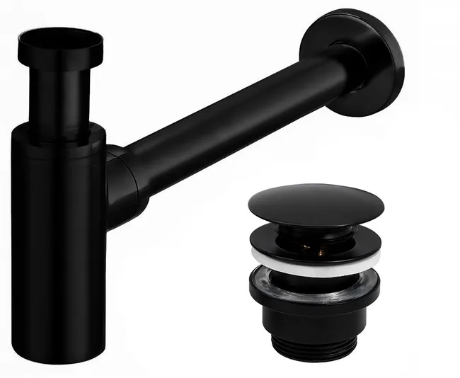 Siphon De Vidange Noir + Bonde Pour Lavabo Clic-clac