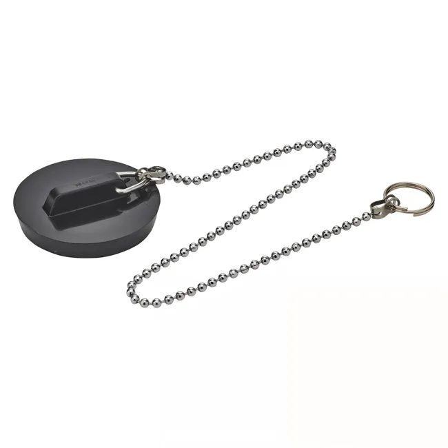Bouchon noir Øbas 52xØhaut 55mm, chaînette L. 300mm, anneau brisé
