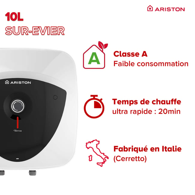 Petit Chauffe-eau électrique Ariston Andris Lux sous évier 10L - 2000W