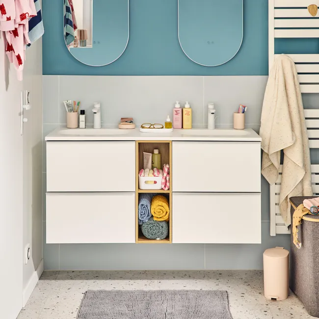 Meuble vasque 4t l.120 x H.55 x P.45cm chêne miel/blanc mat Modern