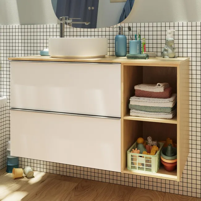 Meuble vasque 2t l.100 x H.55 x P.45cm chêne miel/blanc mat Modern