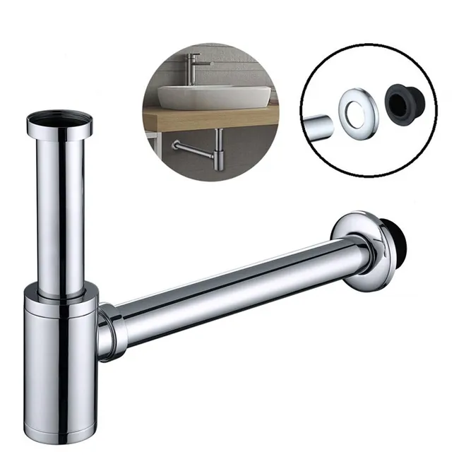 Siphon de Lavabo en Acier Inox Siphon pour vasque et lavabo hauteur réglable Set de Siphon G1-1-4"