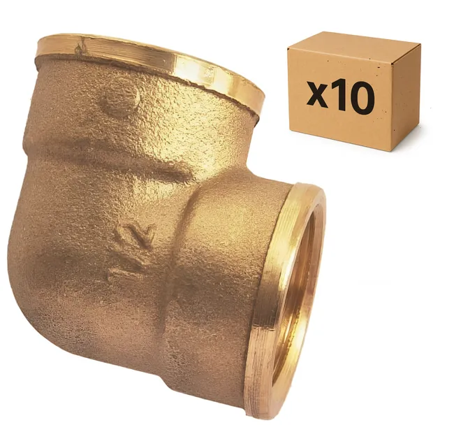 PACK de 10 coudes 90 degrés laiton a visser égaux femelle/femelle 3/4" (20x27)