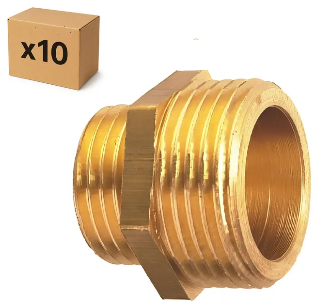 PACK de 10 réductions laiton a visser mâle/mâle 3/4" (20x27) diamètre 3/8" (12x17)