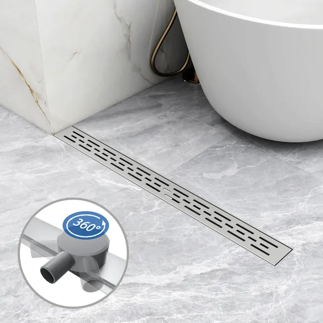 OCEAN caniveau de douche en acier inoxydable italien 2 en 1 + siphon 360°, réglable en hauteur, avec désodorisant et avec filtre à cheveux 70 cm