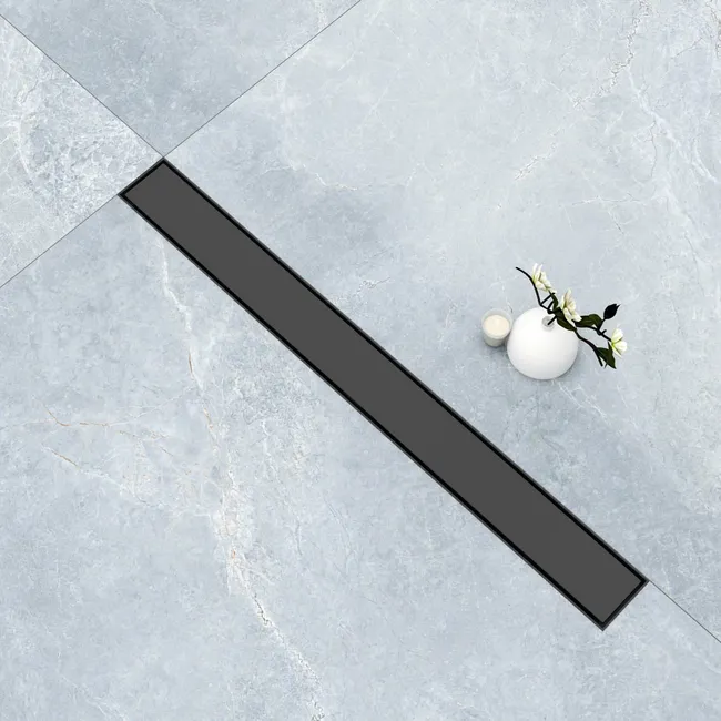 AICA caniveau de douche en acier inoxydable italien 2 en 1, noir mat siphon de drainage au sol en carrelage, avec désodorisant - 90 cm