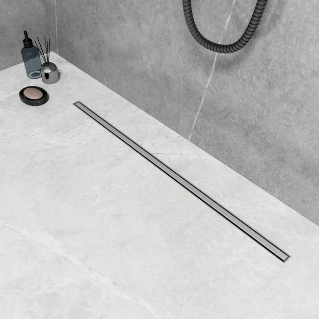 AICA Caniveau de douche italien en inox 2 en 1 + siphon 360°, panneau étroit siphon de vidange, réglable en hauteur avec désodorisant - 90 cm